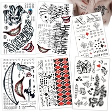 16 Sheets Joker HQ Tattoos for Women Men, Halloween Suicide Squad Fake Temporary