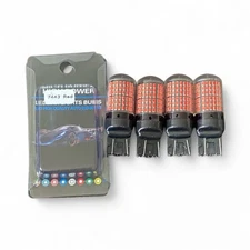 4PCS 7443 7440 LED Red Strobe Flash Blinking Brake Stop Tail Parking Light Bulbs