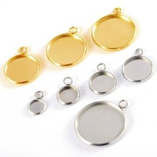 Stainless Steel Cabochon Base Pendant Settings Blank Tray Jewelry Making 20Pcs