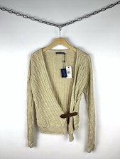 New With Tags Ralph Lauren Cable Knit Cardigan Linen Fisherman Clasp Size L 90 s