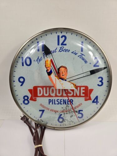 Vintage 50er Jahre Duquesne Pilsener Bier Werbeuhr - funktioniert - Bild 3 von 7