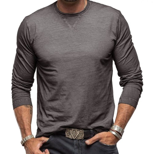 T-shirt uomo slim fit manica lunga girocollo casual elasticizzata blusa autunno - Foto 14 di 61