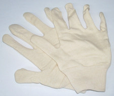 Beige Cotton Jersey Gloves Thin w Knit Wrist Ladies Size or Men's Small Dozen