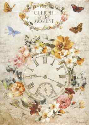 Stamperia Reispapier A4 Garden of Promises Cherish Every Moment Uhr DFSA4689