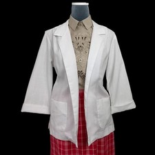 Vintage 90s Womens Medium White Open Front Unstructured Blazer 3/4 Sleeve USA