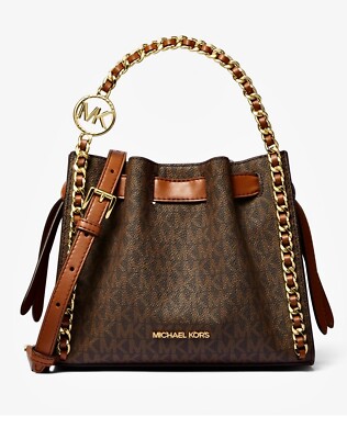 Michael Kors Mina Small Belted Brown Signature PVC Chain Inlay