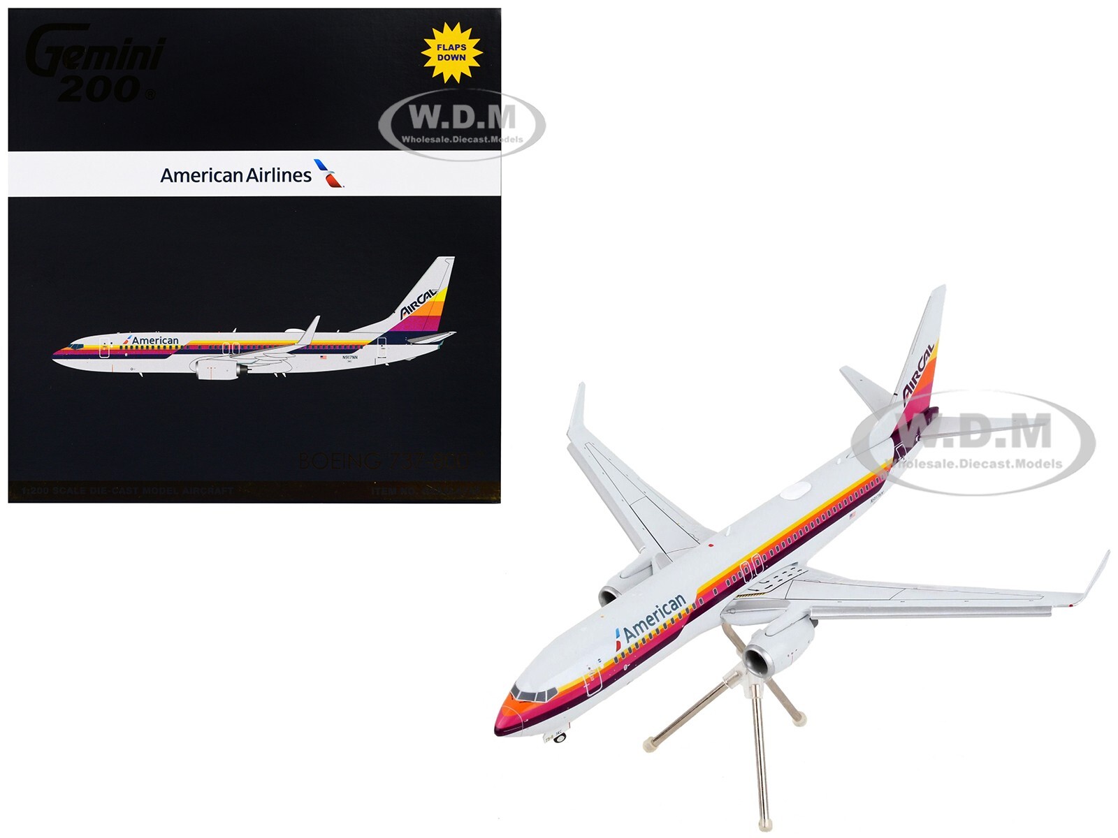 САМОЛЕТ BOEING 737-800 С ОПУЩЕННЫМИ ЗАКРЫЛКАМИ AMERICAN/AIRCAL 1/200 GEMINIJETS G2AAL474F