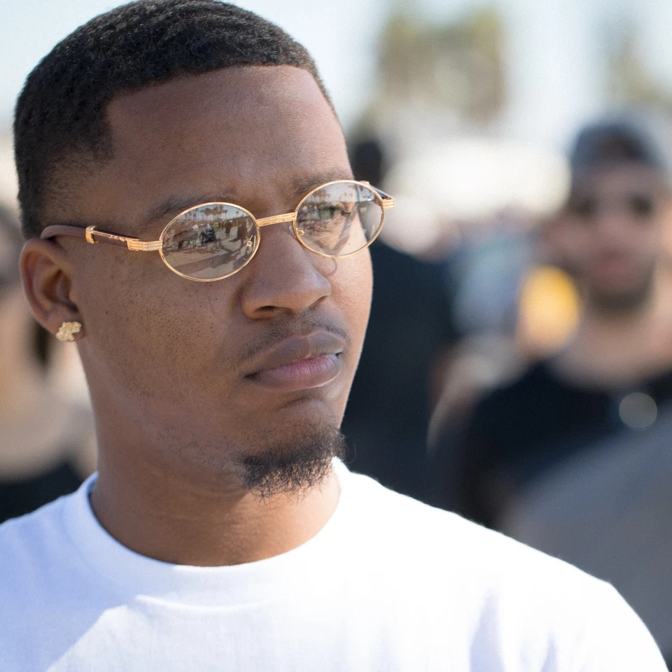 18k Gold Frame Men's Hip Hop Oval Shape Clear Lens Wood Grain Retro Eye Glasses - Image 3 of 3