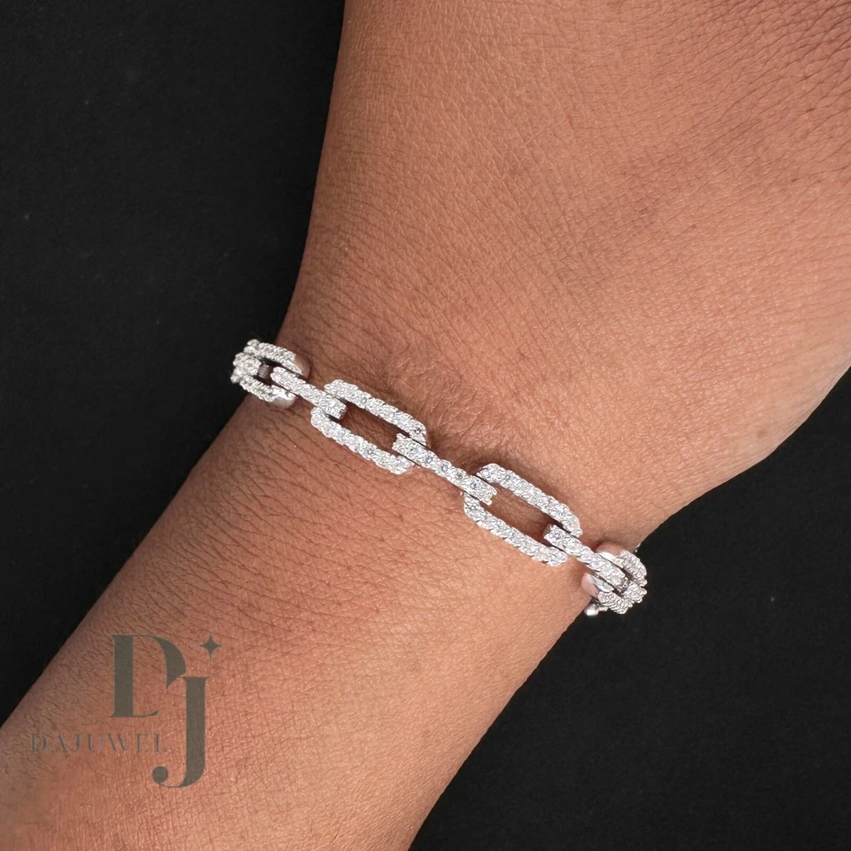 Brazalete de boda de tenis de 7 pulgadas de largo sólido de oro blanco de 14 quilates de 4 quilates corte redondo VVS1 Foto 2 de 4