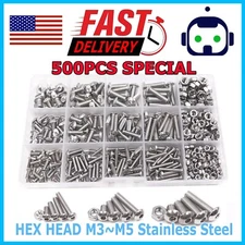 US 500pcs Stainless Steel Hex Socket Cap Head Bolts Screws Nuts M3 M4 M5 304 Kit