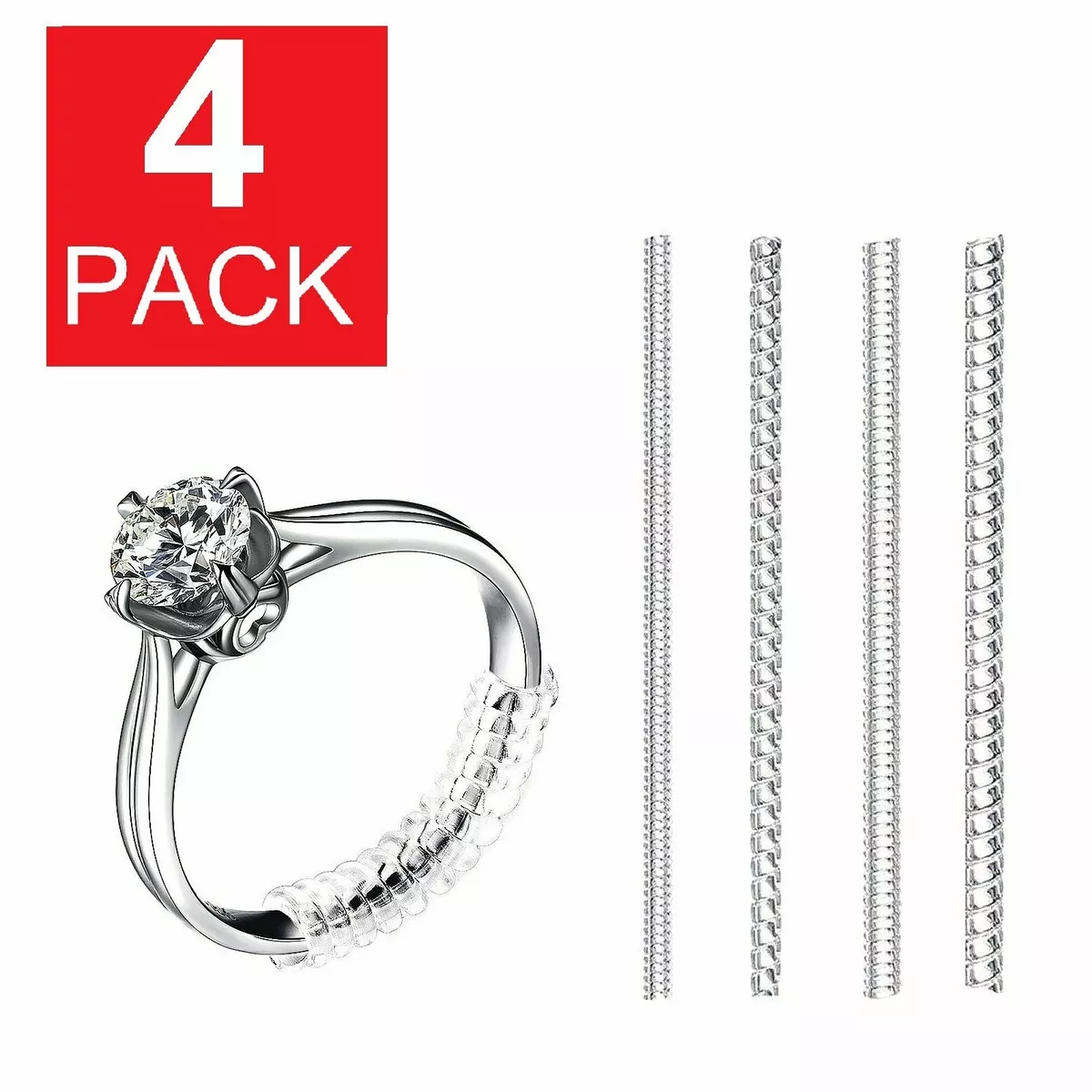 4-Pack Ring Size Adjuster Invisible Clear Ring Sizer Jewelry Fit Reducer  Guard