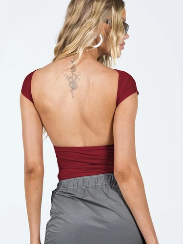 Womens Backless Tops Open Back Shirts Summer Crop Tops Short Sleeve T-Shirt - Picture 11 of 54