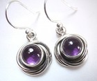 Round Amethyst 925 Sterling Silver Dangle Earrings with Swirl Accents