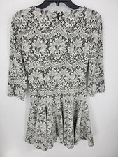 Eliza J Dress Womens Small Black Ivory Floral Brocade Fit and Flare Long Sleeve