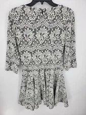 Eliza J Dress Womens Small Black Ivory Floral Brocade Fit and Flare Long Sleeve