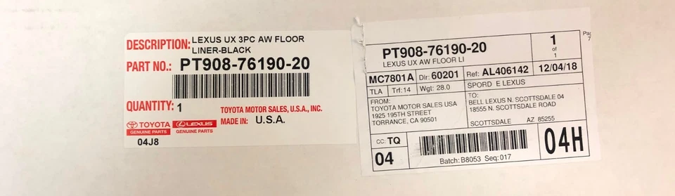 JUEGO DE REVESTIMIENTO DE PISO PARA TODO CLIMA LEXUS OEM FACTORY 2019-2024 UX (alfombrillas negras) Foto 2 de 2