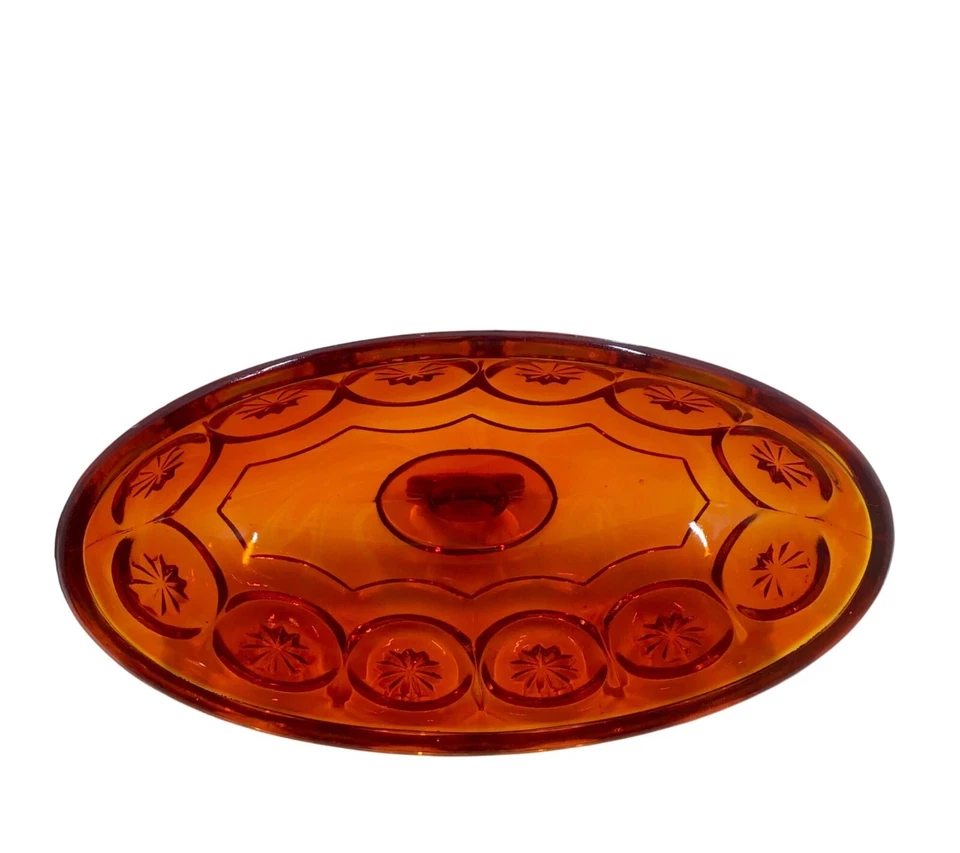 Vintage Amberina Glass Butter Dish With Lid Oval Moon & Stars 9.25”UV Glows - Image 3 of 4