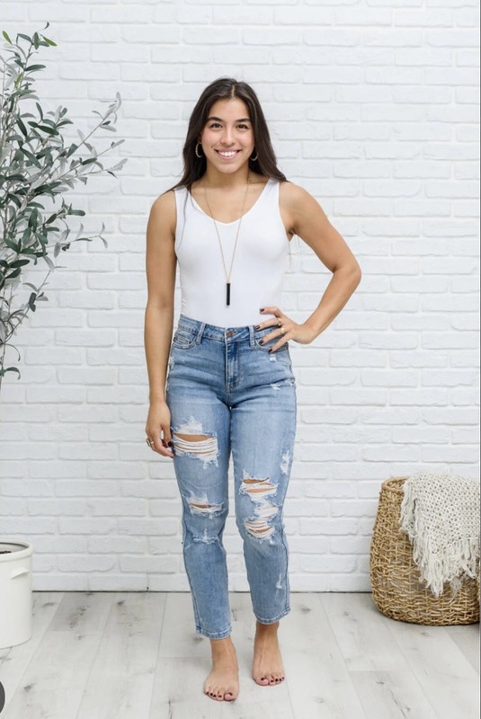 Judy Blue Boyfriend Fit Jeans Size 14W Blue Distressed Zip Fly Pockets