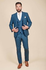 Blue Plaid Men Tweed Suit Vintage Herringbone Check Prom Tuxedo Wedding Suits