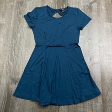 Forever 21 Womans A-Line Dress Turquoise Short Sleeve Back Cut Out Size S