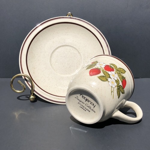 Vintage Newcor Stoneware Strawberry Cup & Saucer Set Regency Japan Susanne - Picture 5 of 11
