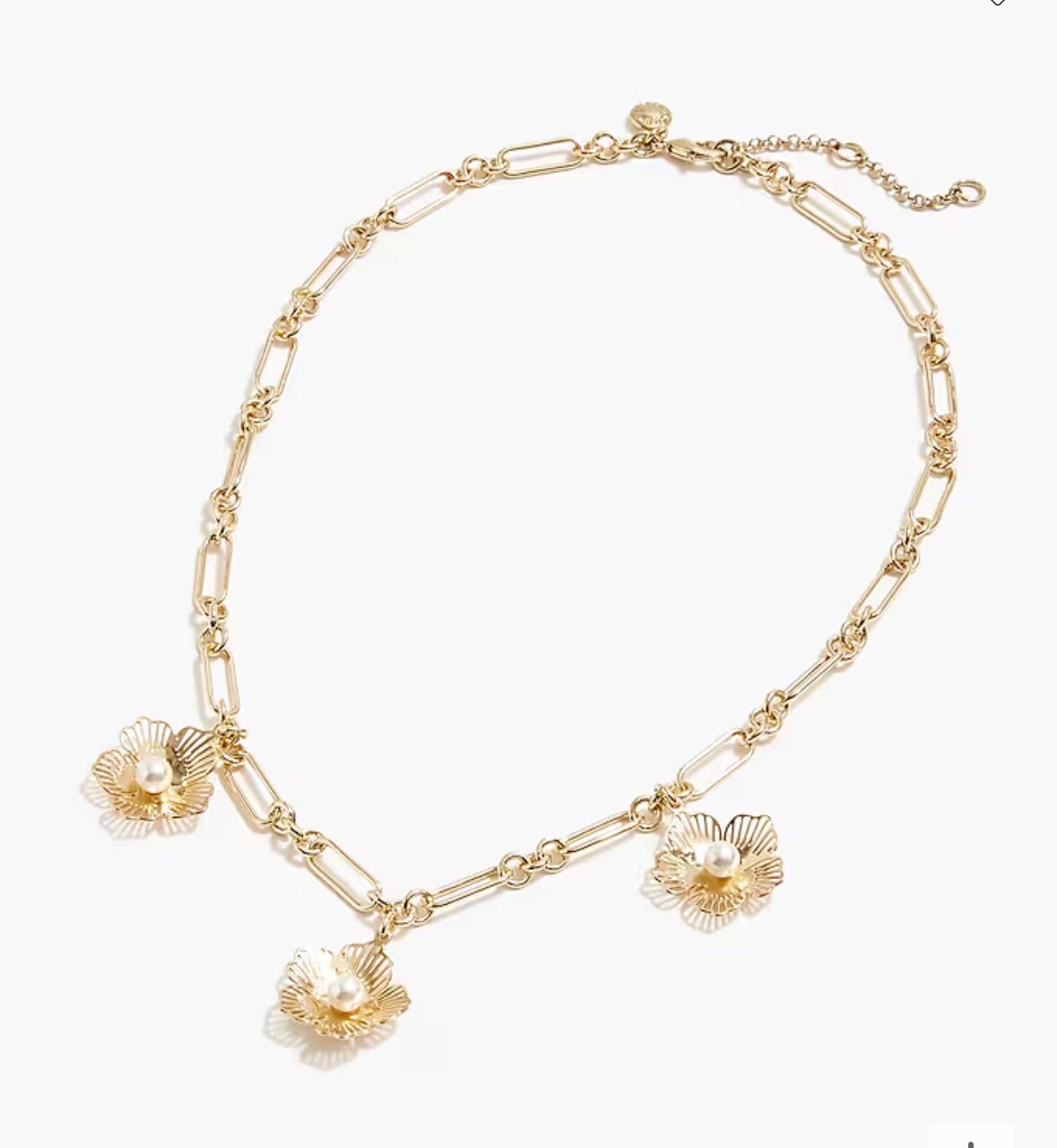 NWT J crew $50 Faux Pearl Floral statement necklace gold tone chain CC888