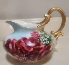 VINTAGE ROTHENBURG R. C. BAVARIA Floral Rose Gold Trim Pitcher Exc. Condition