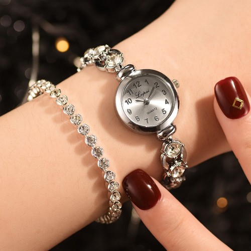 2pcs/Set Luxury Fashion Simple Steel Strip Watch Full Diamond Bracelet NEW - Picture 9 of 22