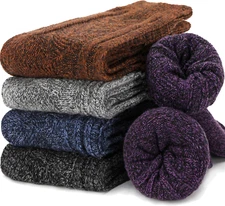 5-Pack Womens Wool Hiking Boot Socks - Winter Thermal Knit, Cozy Crew, Size 5-10