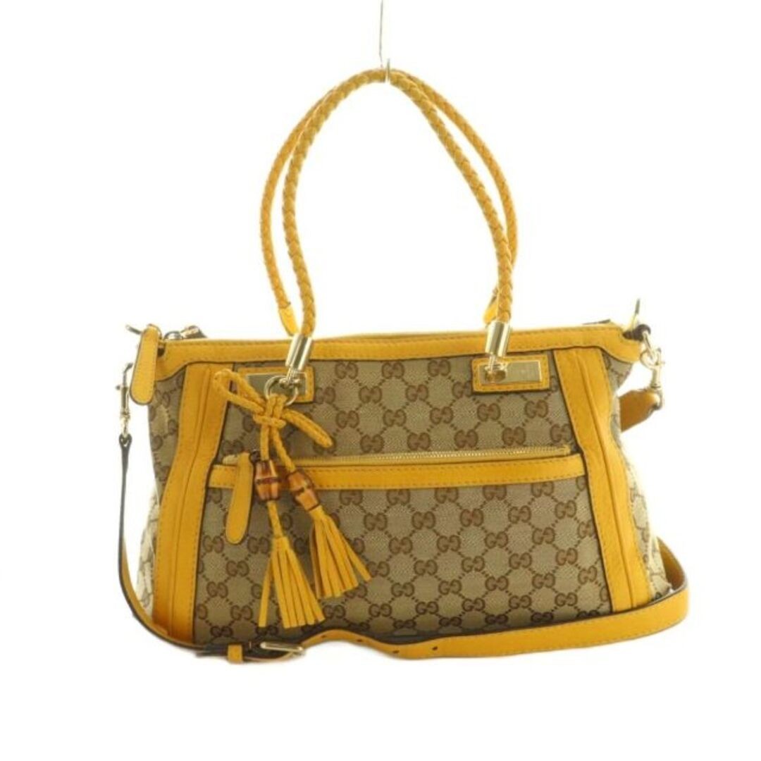 Gucci Bella Bamboo 2-Way Bag GG Canvas Yellow Brown Used
