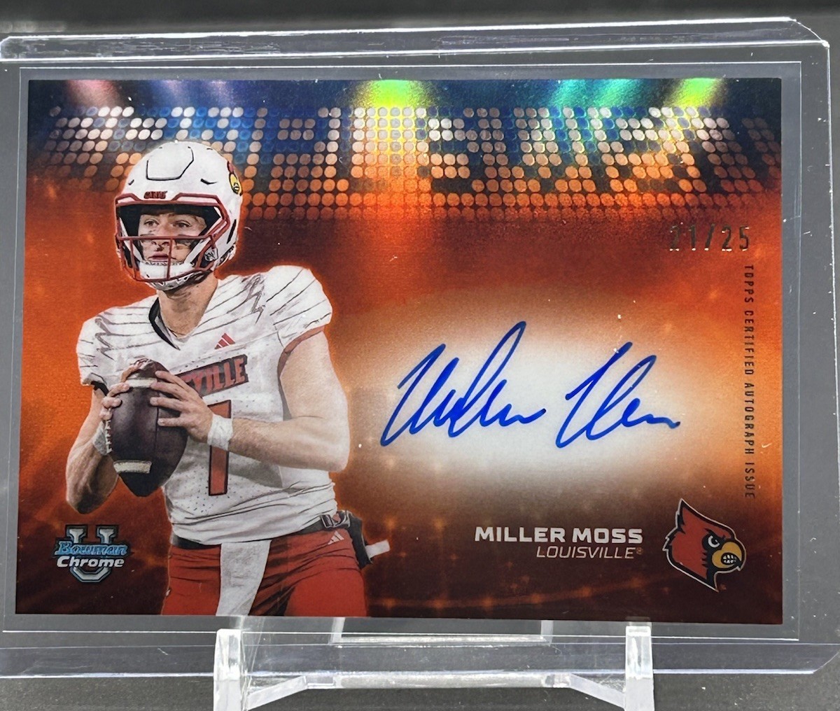 2025 Bowman Chrome U Miller Moss Campus Visit Orange Auto /25 SSP Louisville