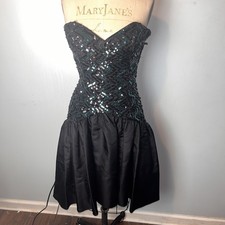 Gunne Sax Dress 9/10 Vintage 80s Party Prom Strapless Sequin Bows Tulle Green