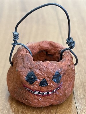 Vintage Handmade Mini Jack O Lantern Paper Mache 1994 2 