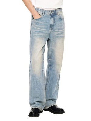 Unisex Sun Fade Raw Hem Denim Jeans