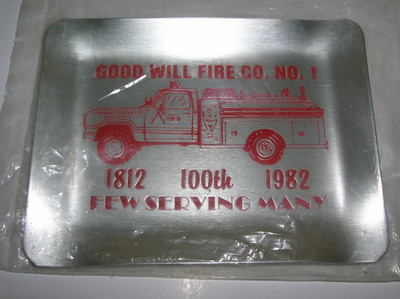 Fire Fighters Aluminum Trinket Tray Vintage 1982 Good Will Fire Co. Ford Pumper