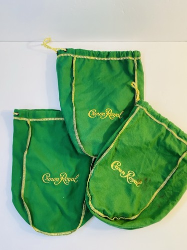 Crown Royal Apple Green Pull String Bag Lot of 3 