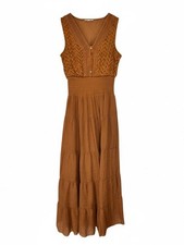 Kings Road Boho Knit Bodice Tiered Maxi Dress in Rust Brown - Size XS/Small