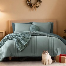 Monbix Full Size Comforter Set - 7 Pieces Sage Full 80"X90" , Green
