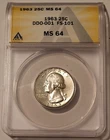 1963 Washington Quarter DDO-001 FS-101 MS64 ANACS (B)