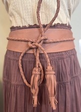 Womens ADA Lucky Wrap Belt Tassel Cinder Rose Pink Leather 89 NEW