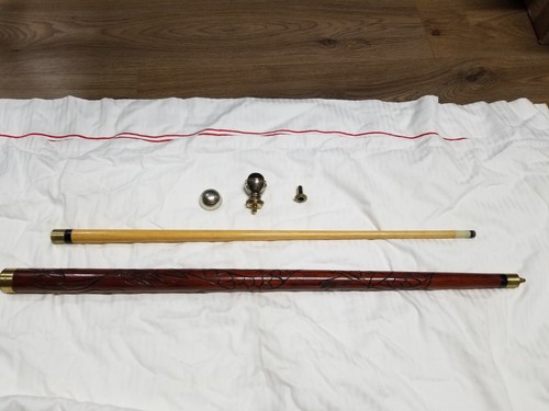 Walking Cane Hidden Pool Cue Wood And Brass Carved Dragon