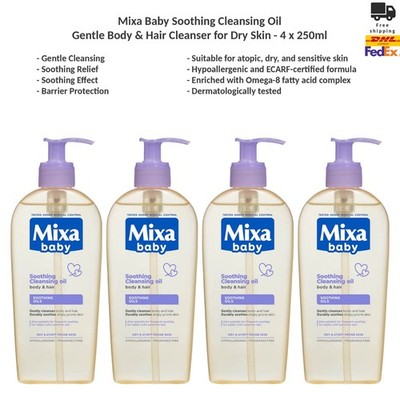 Mixa Baby Beruhigendes Cleansing Oil für Körper & Haar bei Trockener Haut x4