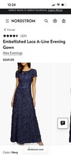 Alex Evenings Embellished Lace A-Line Dress Navy Plus Size 14W