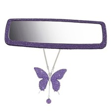 2 PCS Bling Car Rear View Mirror Accessories Set with Crystal Butterfly Purple