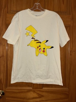 Converse Pokemon Pikachu Graphic T Shirt Cream White Casual Tee Adult Medium