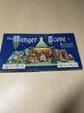 Vintage Whitman Nativity The MANGER SCENE 17 Piece Heavy Cardboard Complete Set