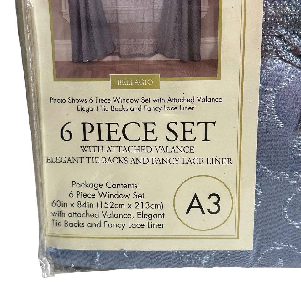 Juego de cortinas de ventana de 6 piezas BELLAGIO azul cenefa lazos forro de encaje elegante A3 Foto 4 de 4