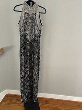 Vintage Adriana Papell 100 Silk Beaded High Neck Maxi Dress Size 14