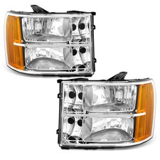 Pair Headlights For 2007-2013 Gmc Sierra 1500 2500hd 3500hd Chrome Headlamps Lr