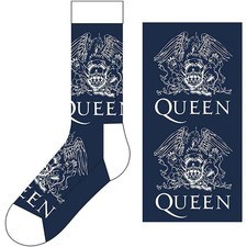 Queen Socks White Crests Band Logo new Official Unisex Navy Blue UK Size 7-11 
